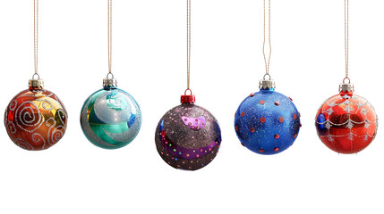 A set of colorful Christmas balls on a white background, festive New Year decorations