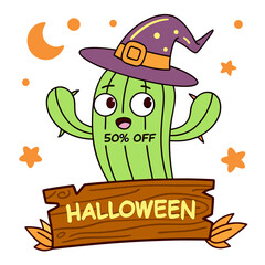 Cactus wearing a colorful Mexican sombrero with fun cartoon style design