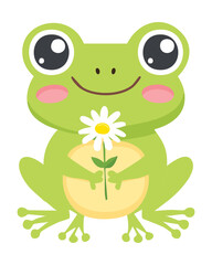 Happy Frog Holding A Daisy With Both Hands