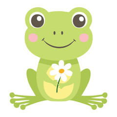 Happy Frog With A Daisy And Big Round Eyes
