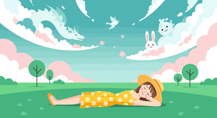 Serene Afternoon Nap Under Gentle Skies With Dreamy Cloud Formations Above