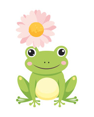 Cute Frog Holding A Pink Flower In Its Hand