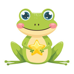 Happy Frog Character Holding A Magic Star