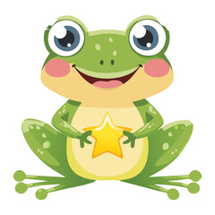 Happy Frog Mascot Holding A Magic Star