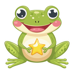 Happy Frog Mascot Holding A Golden Star