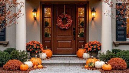 Elegant Seasonal Halloween Front Porch with Pumpkins and Decor
