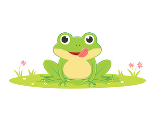 Happy Frog Mascot In The Green Grass