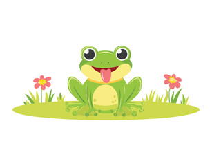 Happy Frog Character Sitting In The Grass