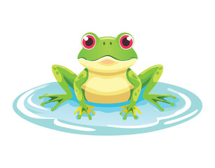 Cute Frog Character Sitting In A Pond