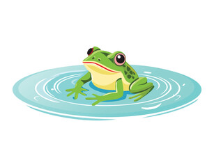 Green Frog In The Pond With Water Ripples