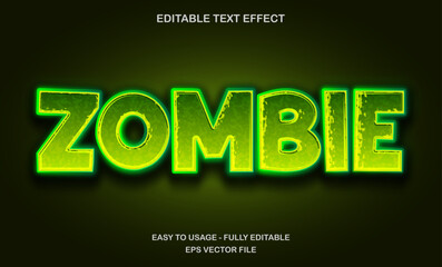 Zombie text, editable text effect template, 3d bold green neon movie title style