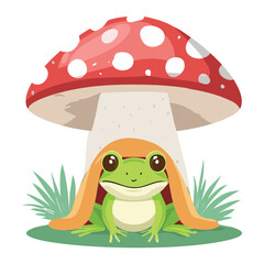  Frog Character Under Mushroom