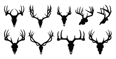 Deer skull silhouettes with antlers