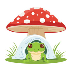  Little Frog Hiding Under a Red Mushroom