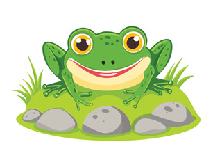 Smiling Green Frog Character on Grass