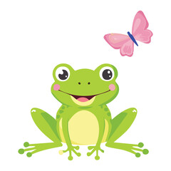 Happy Frog Character Smiling with a Butterfly