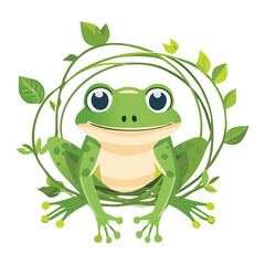 Cute Frog Sitting in a Green Leafy Frame