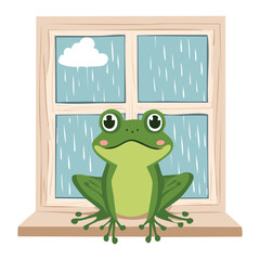 Cute Frog Sitting on a Window Sill
