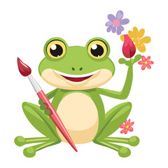 Smiling Frog Character Holding a Paint Brush