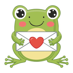 Green Frog with an Envelope and Red Heart