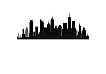 Fototapeta premium Black silhouette of a city skyline featuring various modern skyscrapers, isolated on transparent background