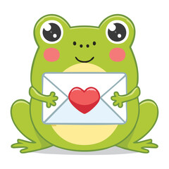 Cheerful Frog Holding a Love Letter with a Red Heart