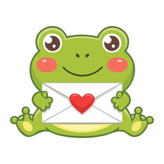  Cartoon Frog Holding a White Envelope with a Heart