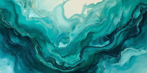 Swirling teal and aqua marble paint texture with smooth fluid motion.