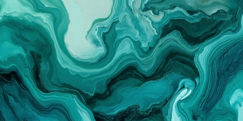Teal green fluid marble texture background with flowing liquid design.