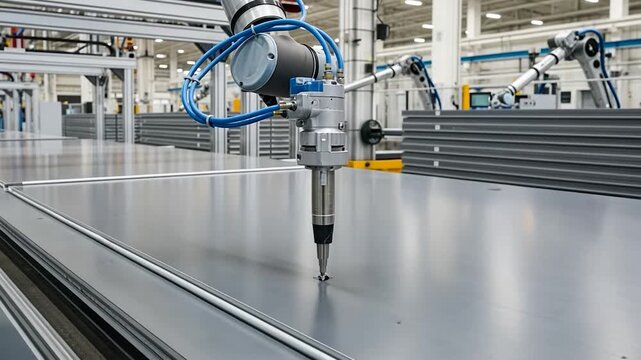 Automated Robotic Arm Applying Sealant on Production Line in Modern Factory