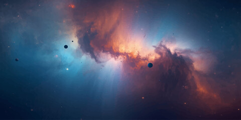 Vast galaxy nebula in deep cosmic space with colorful glowing starscape.