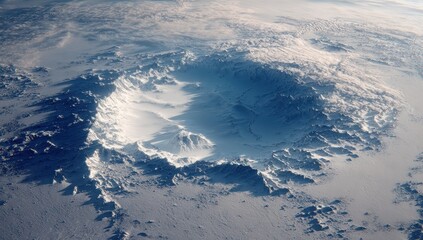 Obraz premium High-altitude view of a snowy, mountainous crater