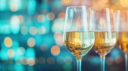 Elegant glasses of sparkling wine against a blurred festive background