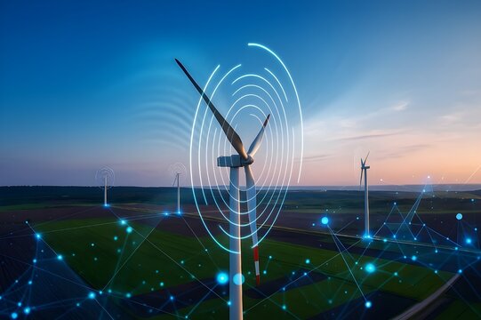 Process of rotating wind energy graphically.Virtual data technology.Green energy power production.
Wind energy 