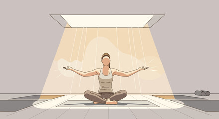Woman Meditating In Sunlight Studio For Relaxation And Mental Wellness