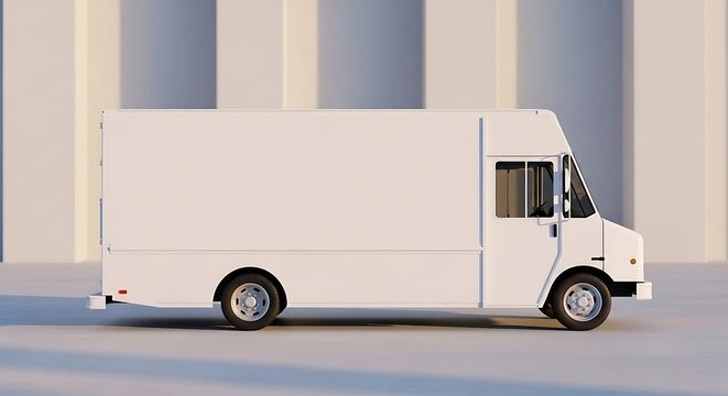 Front-Side View of a Blank White Step Van - Urban Mockup