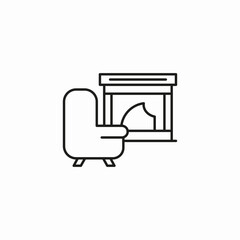 armchair and fireplace icon sign vector