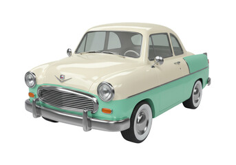 Isolated Vintage Two-Tone Classic Car: Cream and Teal