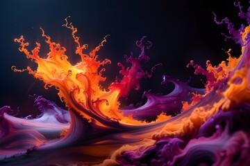 A powerful fluid art explosion with swirling waves of orange, pink, and purple. Ideal for backgrounds, digital art, wallpapers, and abstract modern designs