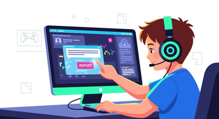 Fototapeta premium Young Player Reporting Cheating In Online Video Game Platform