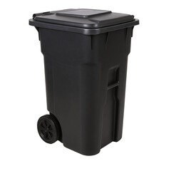 Durable Black Wheeled Trash Can with Lid for Outdoor Waste Management and Recycling