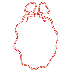 Whimsical red ribbon frame with coquette bow. Hand-drawn decorative border in romantic feminine style. Perfect for girly notes, digital scrapbooking, greeting cards, and packaging design.