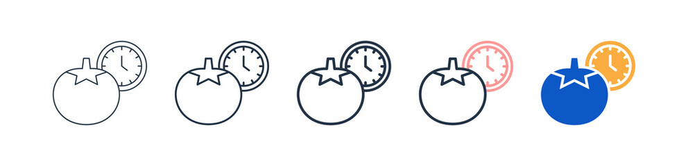 Pomodoro Technique different style icons set vector illustration. 