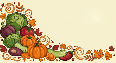 Autumn harvest frame with fresh vegetables. Bountiful harvest for festive ads