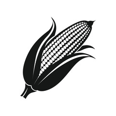 Black & White Corn Cob Silhouette — Vector Icon