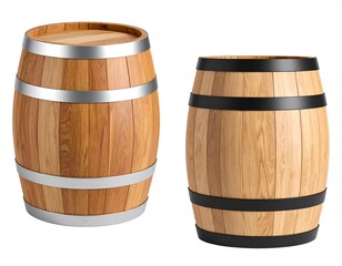 Obraz premium Two wooden barrels, different colored bands