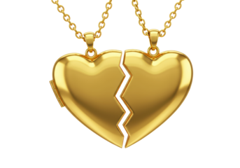 Isolated Broken Heart Gold Pendant Necklaces, Friendship Concept