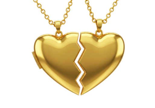 Isolated Broken Heart Gold Pendant Necklaces, Friendship Concept - Powered by Adobe