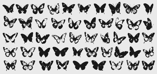 Swt of Photocopy Butterfly Illustration Vector Design. Retro Grainy Textured Insect.