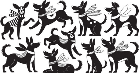 A seamless pattern of zebra and other animal silhouettes in a black and white vector design